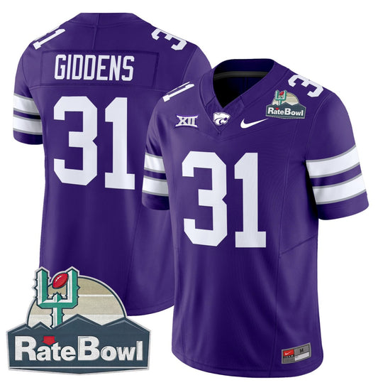 DJ Giddens Jersey #31 Kansas State Wildcats 2025 Rate Bowl Patch Purple