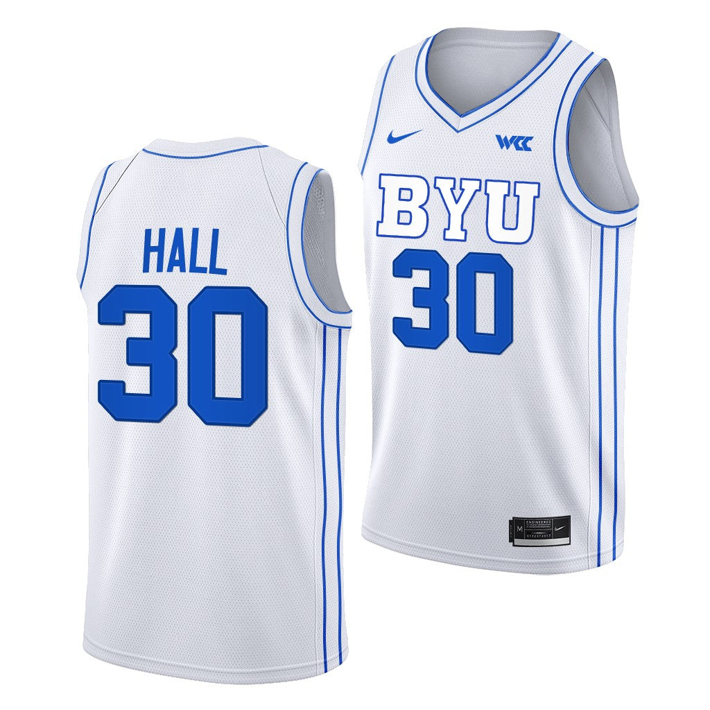 Dallin Hall Jersey BYU Cougars College Basketball White #30