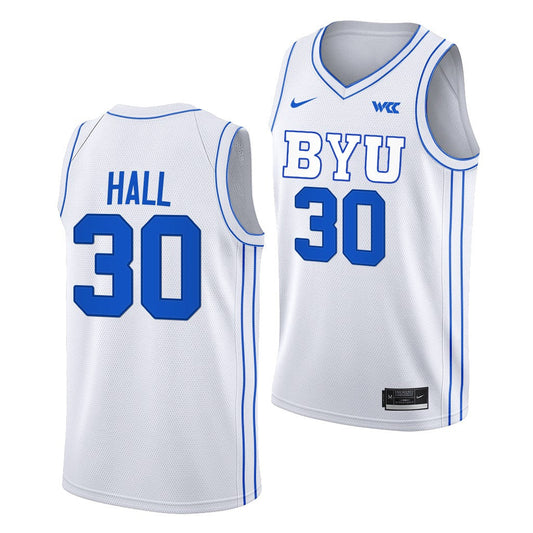Dallin Hall Jersey BYU Cougars College Basketball White #30