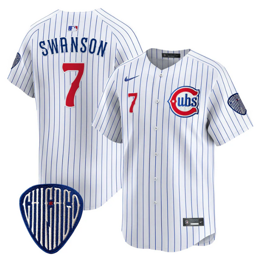 Dansby Swanson Jersey #7 Chicago Cubs Blue Alternate Vapor Premier Limited Stitched Pinstripe
