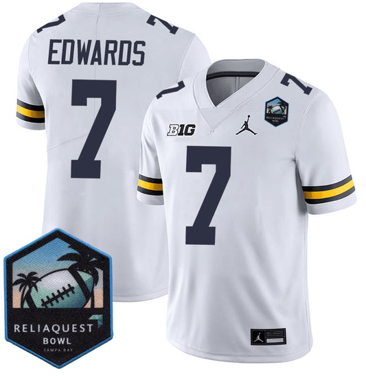 Donovan Edwards Jersey #7 Michigan Wolverines ReliaQuest Bowl Patch Vapor White