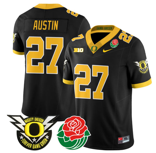 Daylen Austin Jersey #27 Oregon Ducks 2024 Mighty Rose Bowl Patch N2 Black