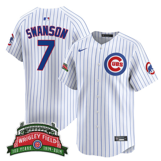 Dansby Swanson Jersey #7 Chicago Cubs Wrigley Field Style Vapor Premier Limited All Stitched Pinstripe