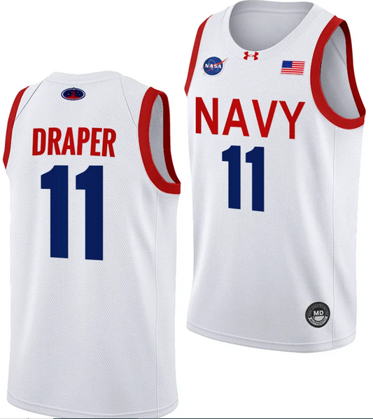 Donovan Draper Jersey #11 Navy Midshipmen NASA-Themed Basketball uniform 2023-24 White