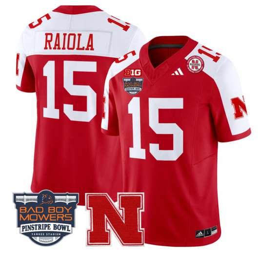 Dylan Raiola Jersey #15 Nebraska Cornhuskers 2025 Pinstripe Bowl Scartlet Alternate