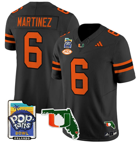 Damien Martinez Jersey #6 Miami Hurricanes 2025 PopTarts Bowl Patch Black