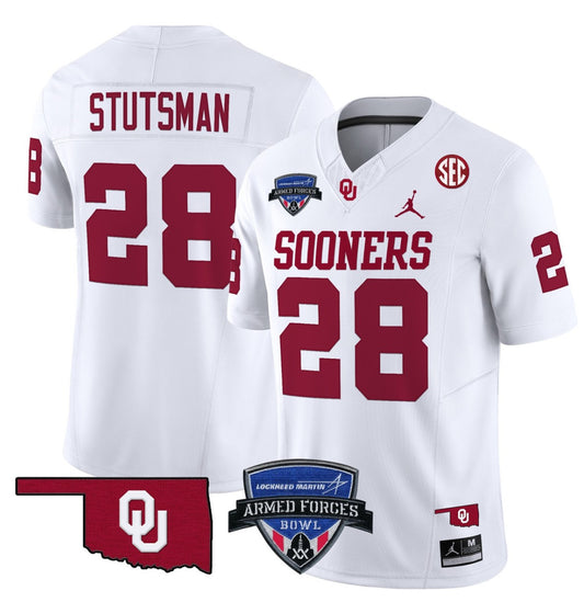 Danny Stutsman Jersey #28 Oklahoma Sooners 2025 Armed Forces Bowl Patch White