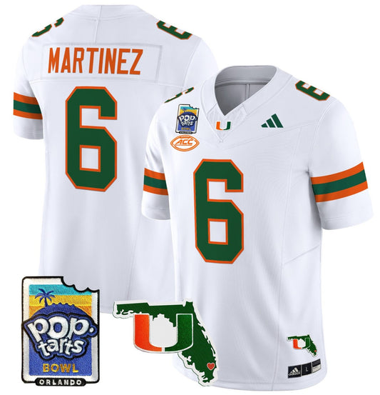 Damien Martinez Jersey #6 Miami Hurricanes 2025 PopTarts Bowl Patch White