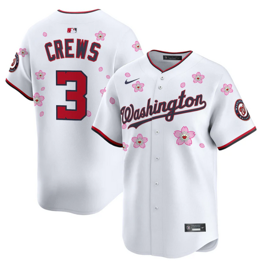Dylan Crews Jersey #3 Washington Nationals Cherry Blossom Vapor Premier Limited Stitched White
