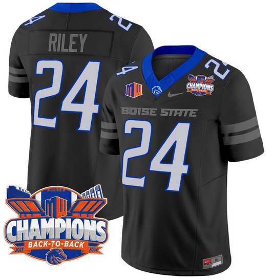 Dylan Riley Jersey #24 Boise State Broncos Back To Back Champions Black