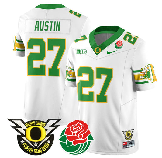 Daylen Austin Jersey #27 Oregon Ducks 2024 Rose Bowl Patch Football White