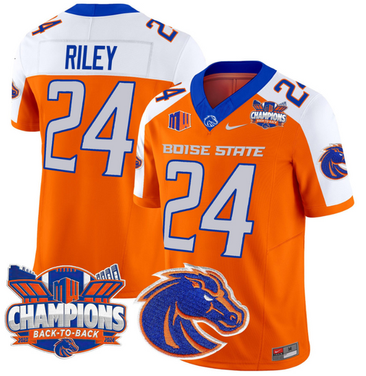 Dylan Riley Jersey #24 Boise State Broncos Back To Back Champions Orange Alternate