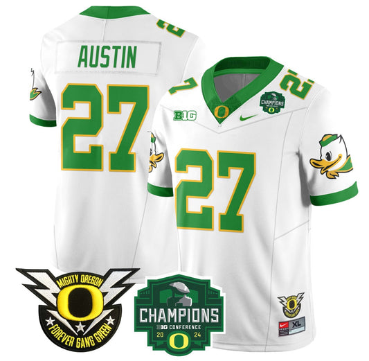 Daylen Austin Jersey #27 Oregon Ducks 2024 Big Ten Champions Football White