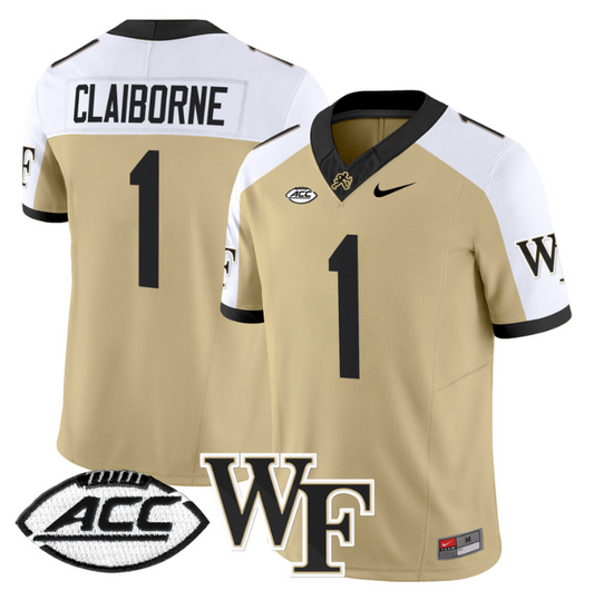Demond Claiborne Jersey #1 Wake Forest Demon Deacons 2024 Stitched Gold Alternate