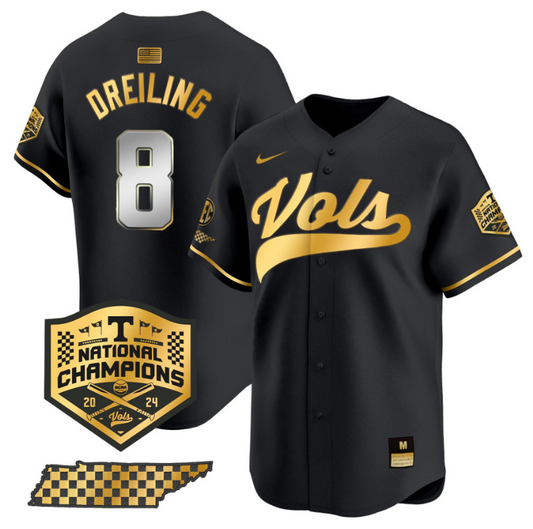Dylan Dreiling Jersey #8 Tennessee Volunteers Baseball 2024 Champions Vapor Premier Limited  Black Gold