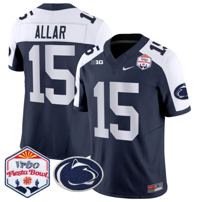 Drew Allar Jersey #15 Penn State 2024 Fiesta Bowl Patch Stitched Navy Alternate