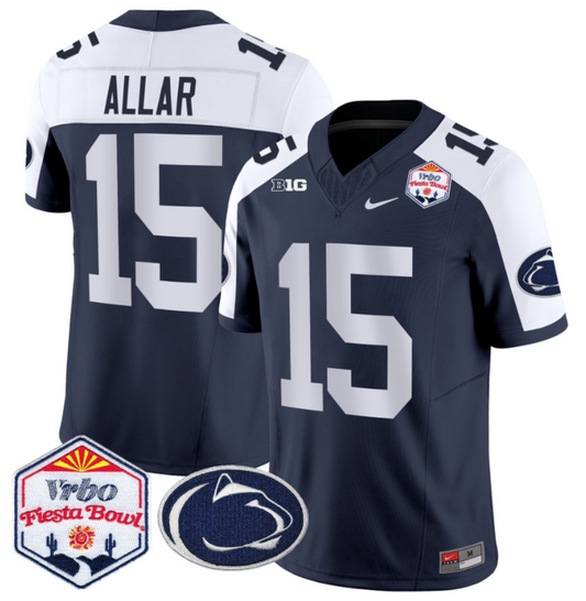 Drew Allar Jersey #15 Penn State 2024 Fiesta Bowl Patch Stitched Navy Alternate