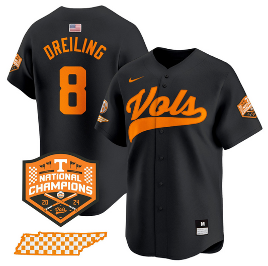 Dylan Dreiling Jersey #8 Tennessee Volunteers Baseball 2024 Champions Vapor Premier Limited  Black