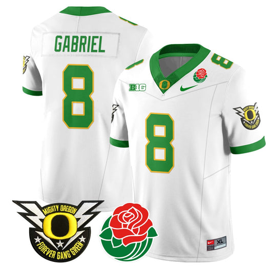 Dillon Gabriel Jersey #8 Oregon Ducks 2024 Mighty Rose Bowl Patch N2 White
