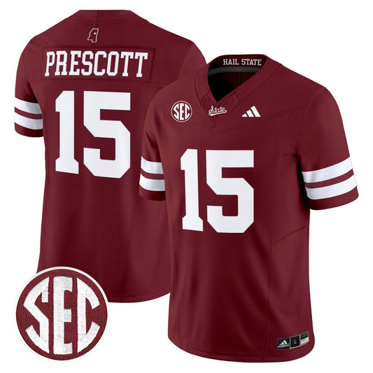 Dak Prescott Jersey #15 Mississippi State Bulldogs Dark Mode Stitched Maroon