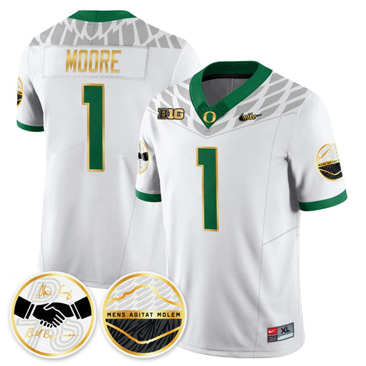 Dakorien Moore Jersey #1 Oregon Ducks 2025 Shoe Duck Stitched White