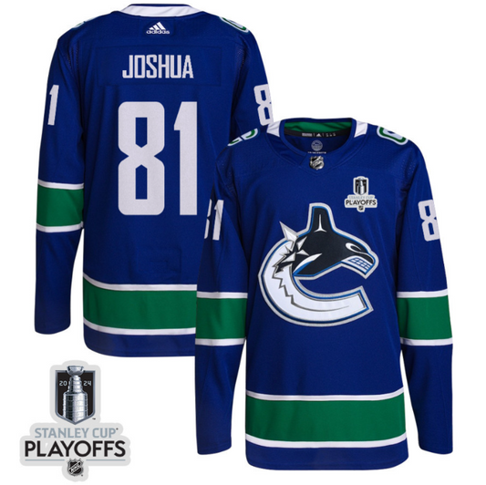 Dakota Joshua 81 Vancouver Canucks 2024 NHL Playoffs Patch Home Jersey - Men, Blue