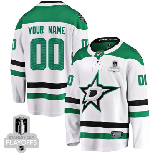 Dallas Stars 2025 NHL Playoffs Patch Away Men Custom Jersey - White