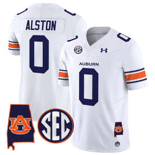Damari Alston Jersey #0 Auburn Tigers 2025 Alabama Patch Stitched White