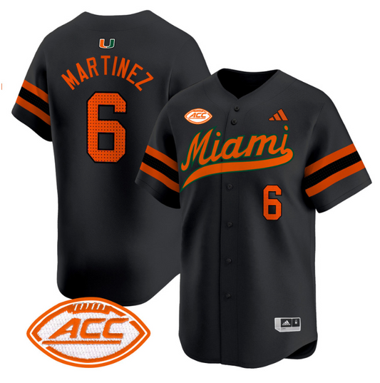 Damien Martinez Jersey #6 Miami Hurricanes 2024 Baseball Black