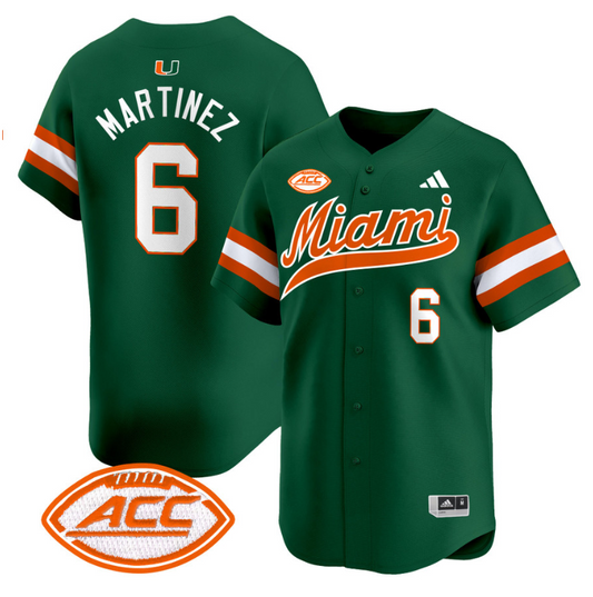 Damien Martinez Jersey #6 Miami Hurricanes 2024 Baseball Green