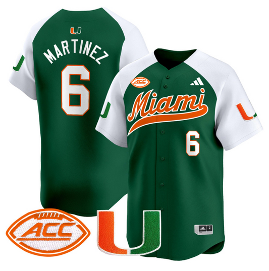 Damien Martinez Jersey #6 Miami Hurricanes 2024 Baseball Green Alternate