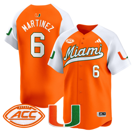 Damien Martinez Jersey #6 Miami Hurricanes 2024 Baseball Orange ALternate
