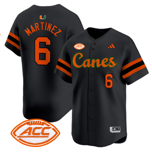 Damien Martinez Jersey #6 Miami Hurricanes 2024 Baseball V2 Black