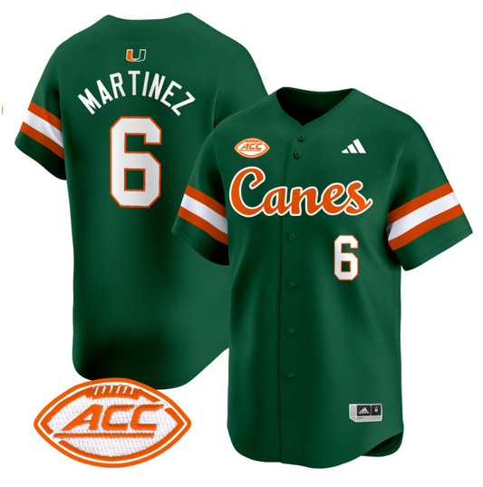 Damien Martinez Jersey #6 Miami Hurricanes 2024 Baseball V2 Green