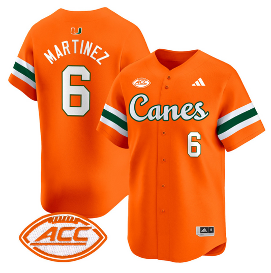 Damien Martinez Jersey #6 Miami Hurricanes 2024 Baseball V2 Orange