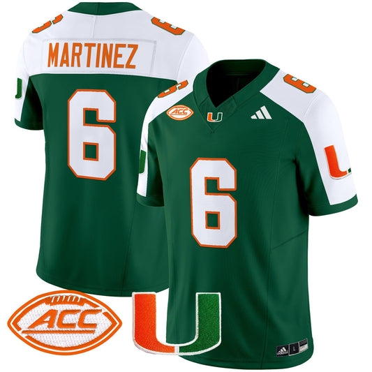Damien Martinez Jersey #6 Miami Hurricanes 2025 Limited Stitched Green Alternate