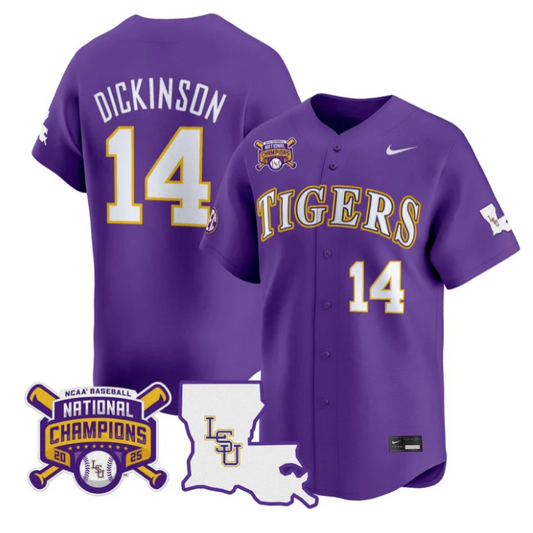 Daniel Dickinson Jersey #14 LSU Tigers 2025 World Series Champions Purple