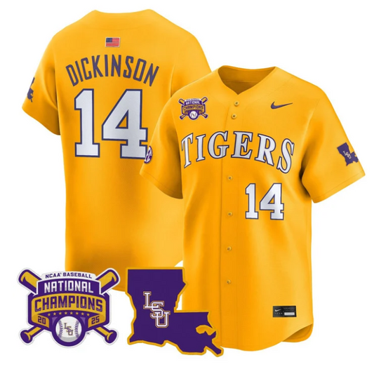 Daniel Dickinson Jersey #14 LSU Tigers 2025 World Series Champions Stitched Gold