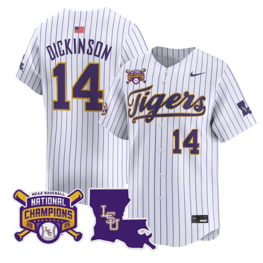 Daniel Dickinson Jersey #14 LSU Tigers 2025 World Series Champions Stripes