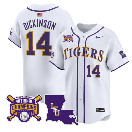 Daniel Dickinson Jersey #14 LSU Tigers 2025 World Series Champions White