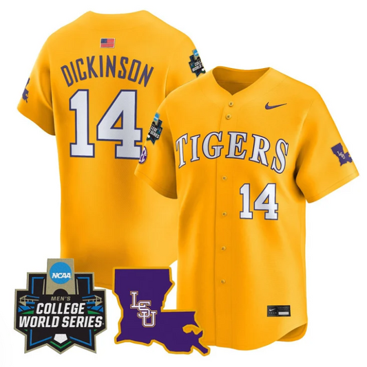 Daniel Dickinson Jersey #14 LSU Tigers 2025 World Series Stitched Gold