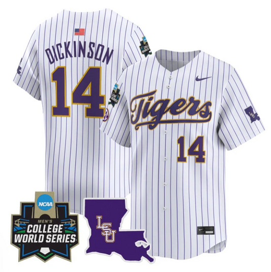 Daniel Dickinson Jersey #14 LSU Tigers 2025 World Series Stitched Pinstripe