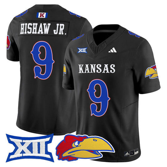 Daniel Hishaw Jr Jersey #9 Kansas Jayhawks 2025 Vapor Limited Stitched Black