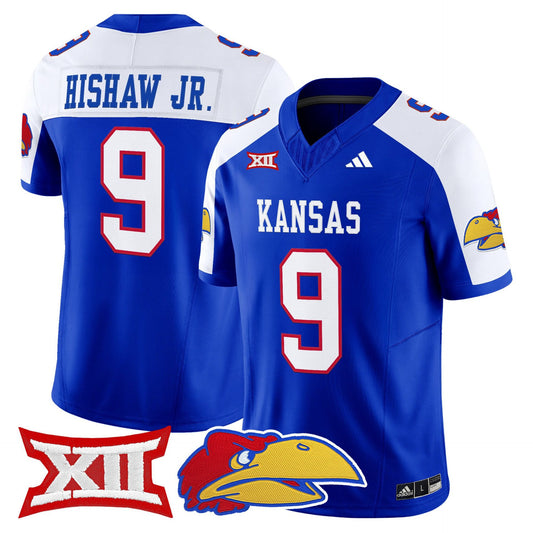 Daniel Hishaw Jr Jersey #9 Kansas Jayhawks 2025 Vapor Limited Stitched Royal Alter