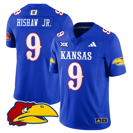 Daniel Hishaw Jr Jersey #9 Kansas Jayhawks Football 2025 Limited Stitched Royal
