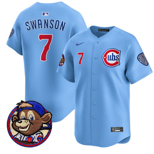 Dansby Swanson Jersey #7 Chicago Cubs Clark Patch Vapor Premier Limited Stitched Blue