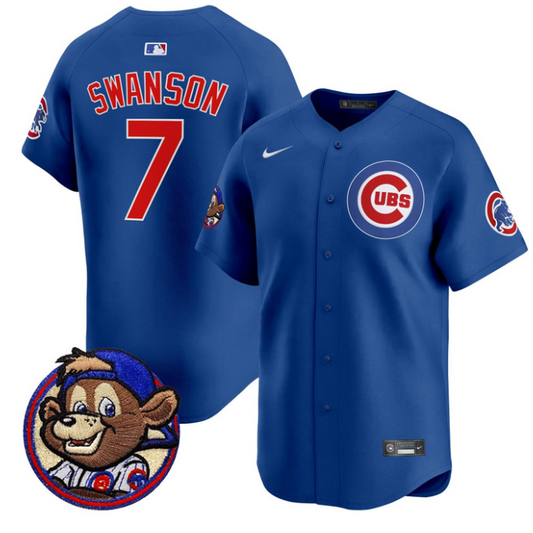 Dansby Swanson Jersey #7 Chicago Cubs Clark Patch Vapor Premier Limited Stitched Royal