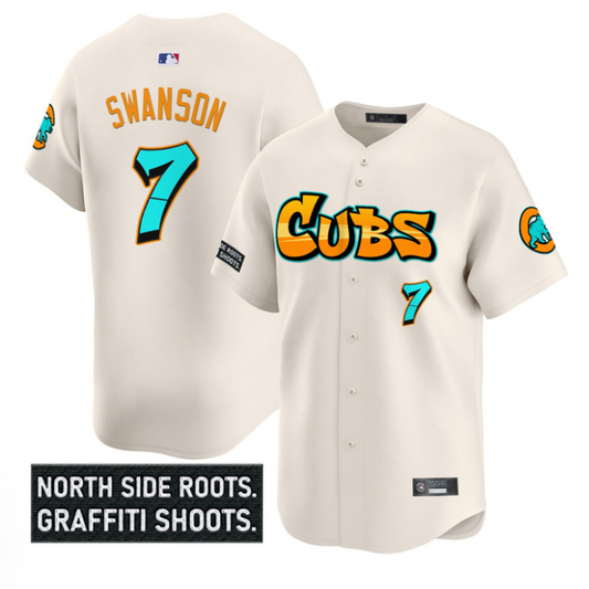 Dansby Swanson Jersey #7 Chicago Cubs Graffiti North Side Edition Stitched Cream
