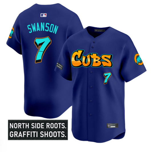 Dansby Swanson Jersey #7 Chicago Cubs Graffiti North Side Edition Stitched Royal