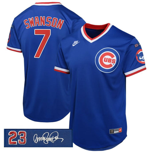 Dansby Swanson Jersey #7 Chicago Cubs Ryne Sandberg Tribute Patch Stitched Royal